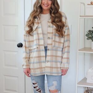 Pink Lily Plaid Jacket in Cream and Tan